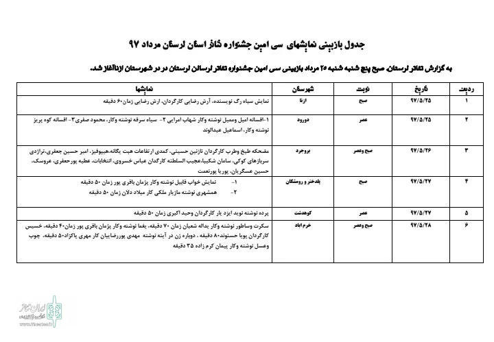 تاریخ بازبینی آثار بیست و سومین جشنوراه تئاتر استان لرستان اعلام شد 3